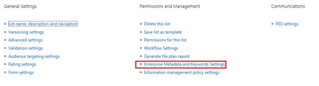 Select Enterprise Metadata from List